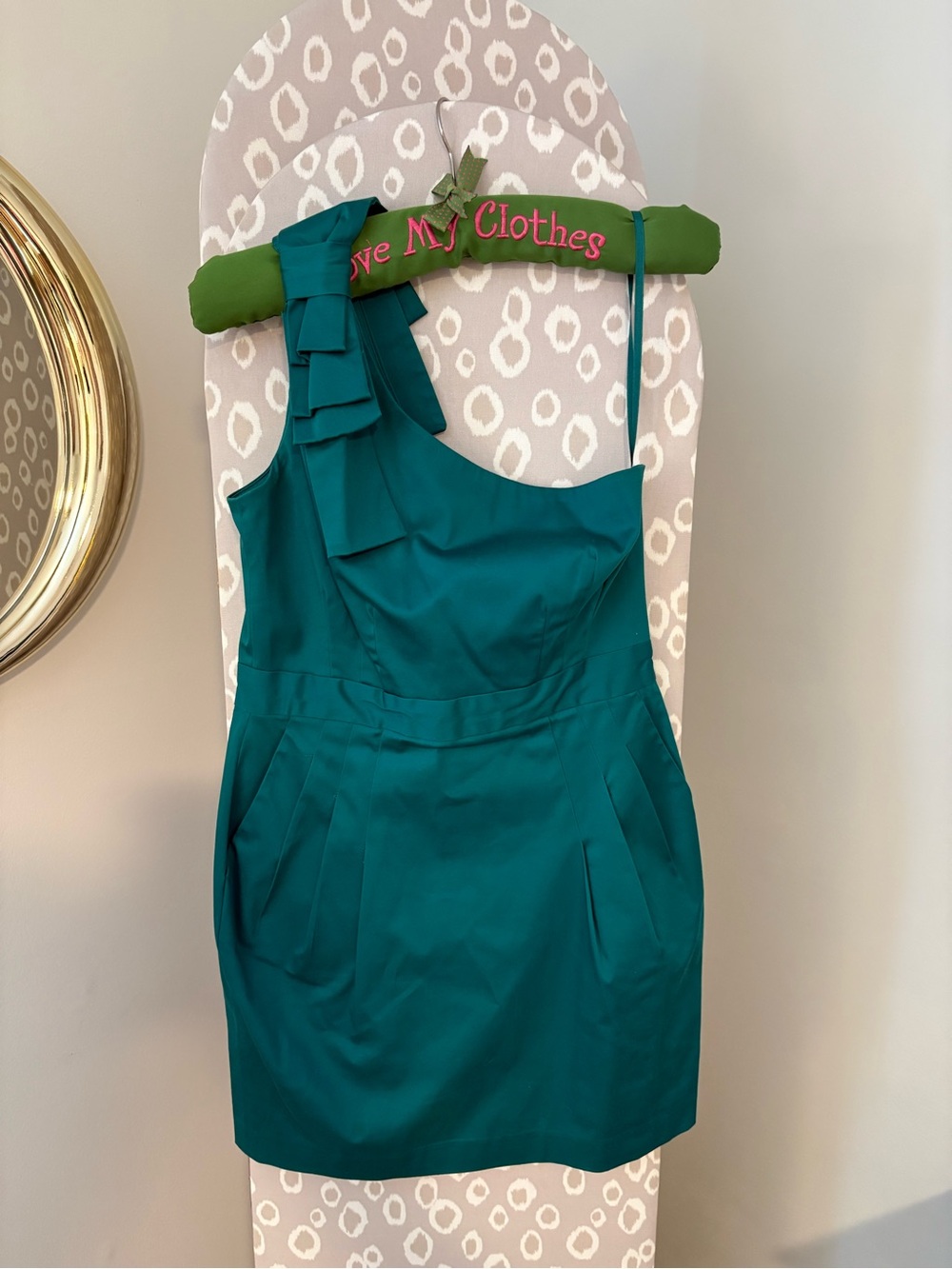 French Connection Teal One-Shoulder Ruffle Dress